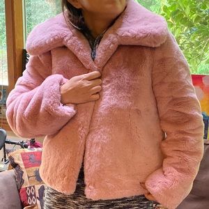 Top Shop Cropped Faux Fur Coat (rose pink)